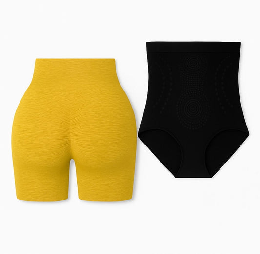 Pack de Shorts de Yoga Negros y Cinturilla Corsé Reductora