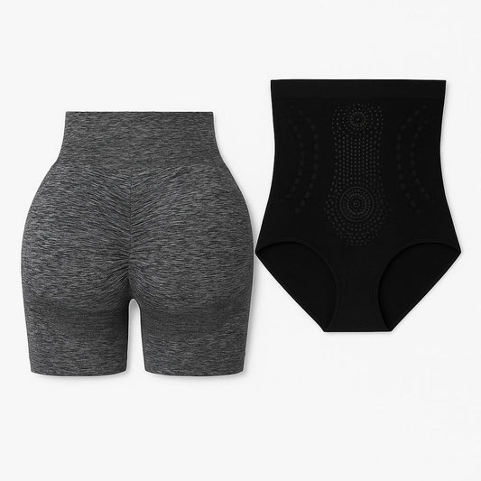 Pack de Shorts de Yoga Grises y Cinturilla Corsé Reductora